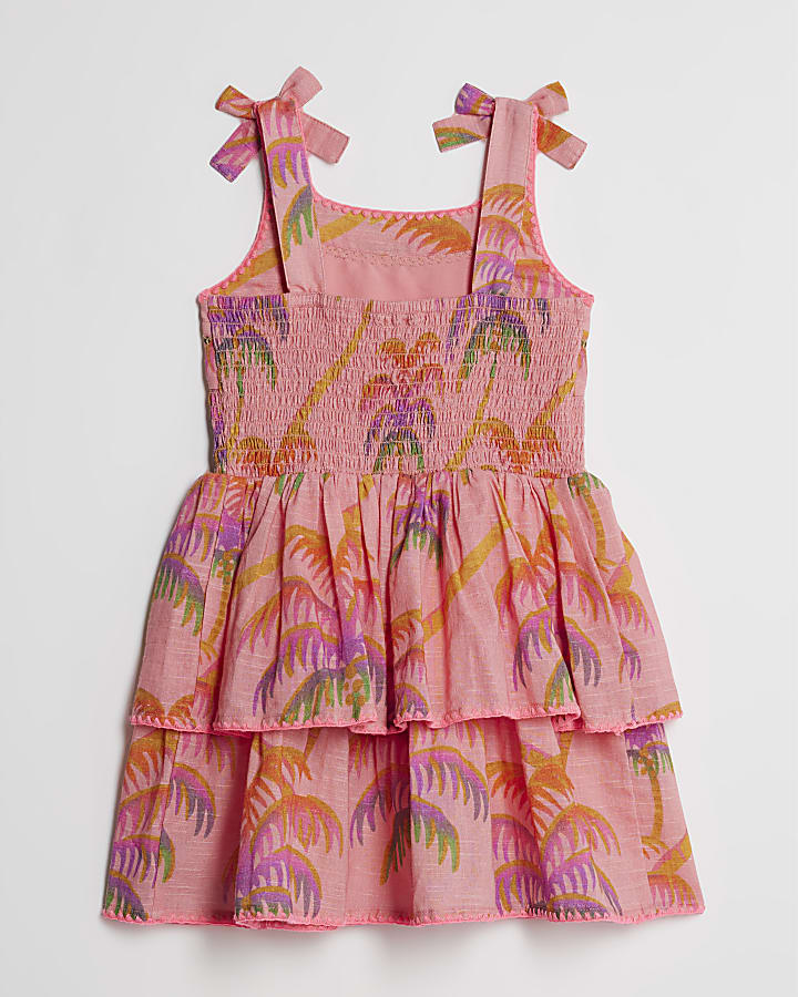 Mini Girls Orange Palm Print Dress