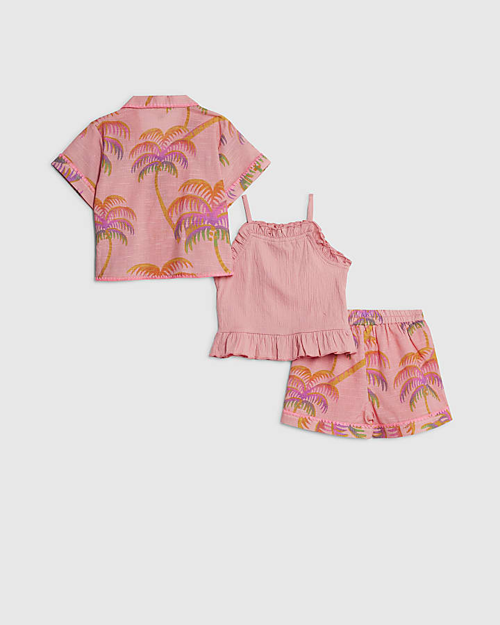 Mini Girls Orange Palm Shorts 3 Piece Set