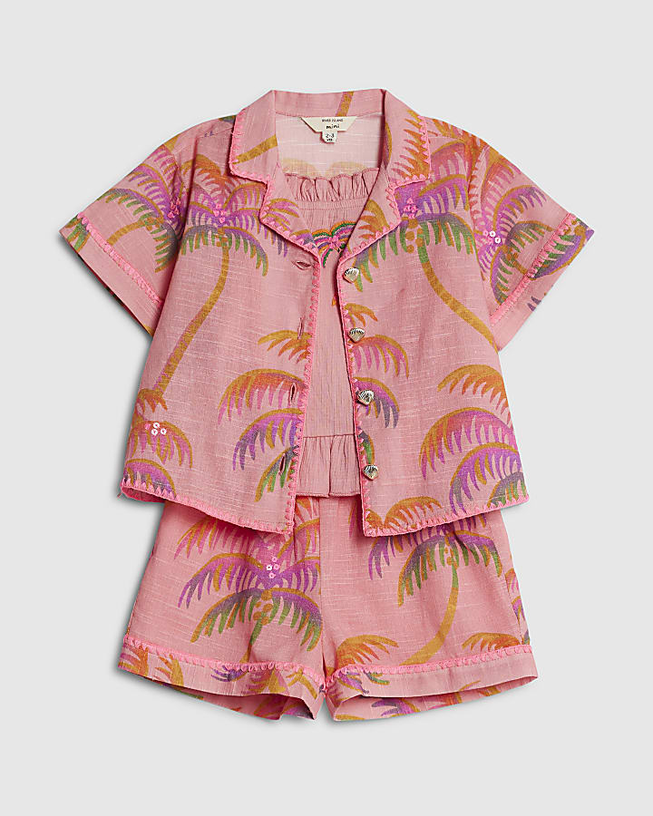 Mini Girls Orange Palm Shorts 3 Piece Set