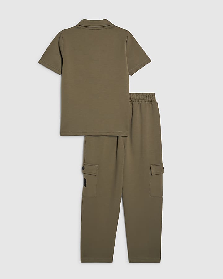 Boys Khaki Polo Shirt And Joggers Set