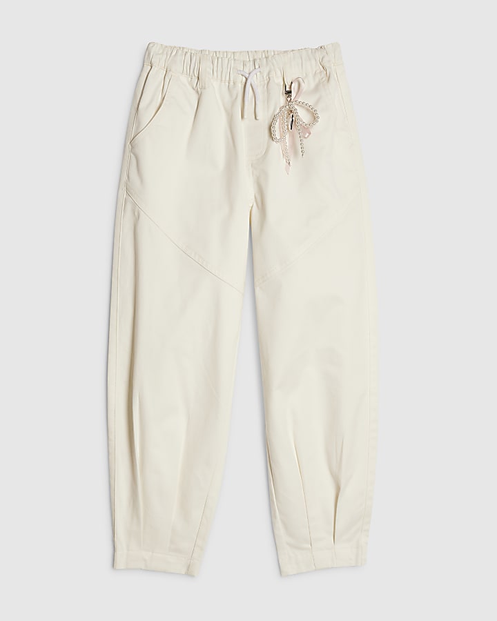 Girls Cream Twill Keyring Cargo Trousers
