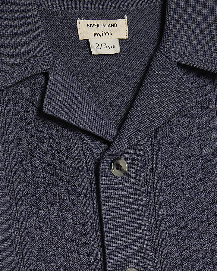 Mini Boys Navy Knitted Shirt
