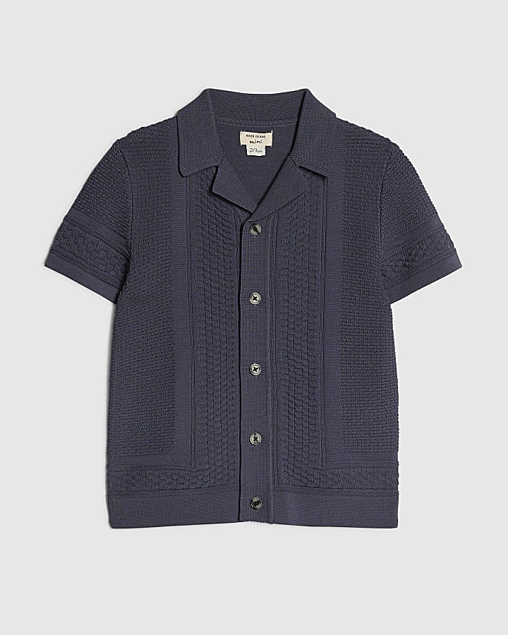 Mini Boys Navy Knitted Shirt
