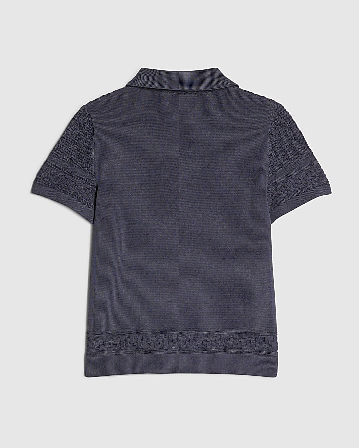 Mini Boys Navy Knitted Shirt