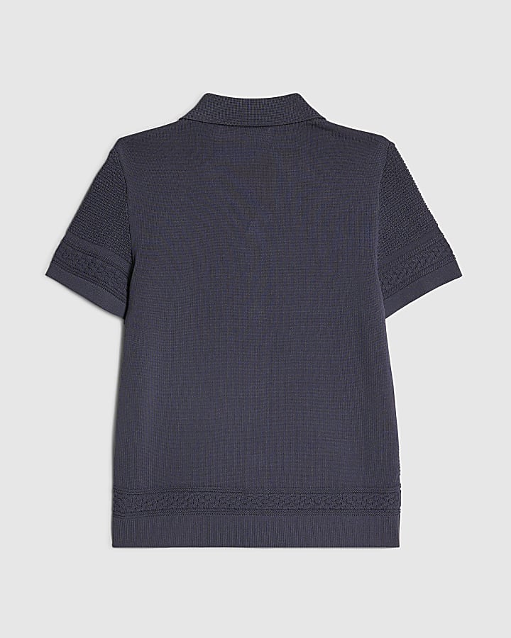Boys Navy Knitted Shirt