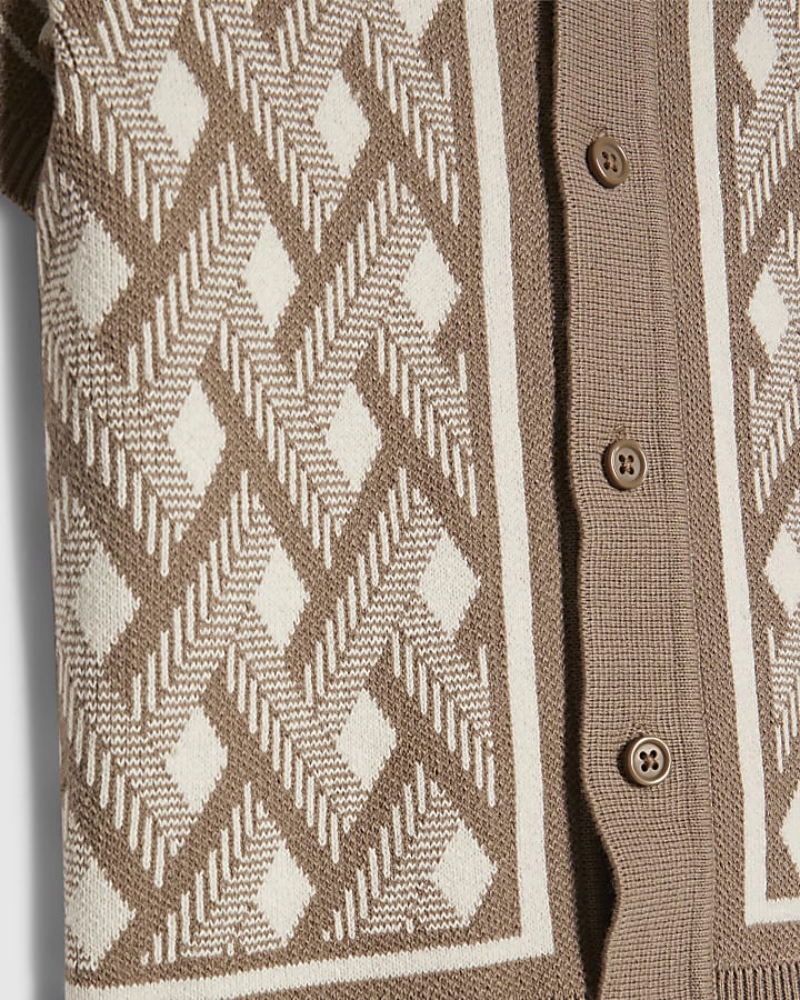 Mini Boys Beige Geometric Knitted Shirt