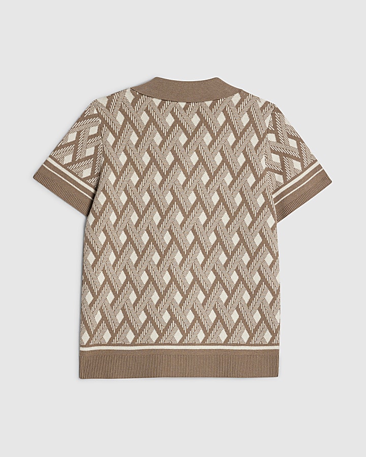 Boys Beige Geometric Knit Shirt