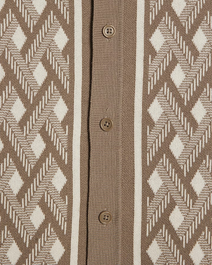 Boys Beige Geometric Knit Shirt