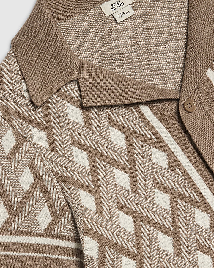 Boys Beige Geometric Knit Shirt