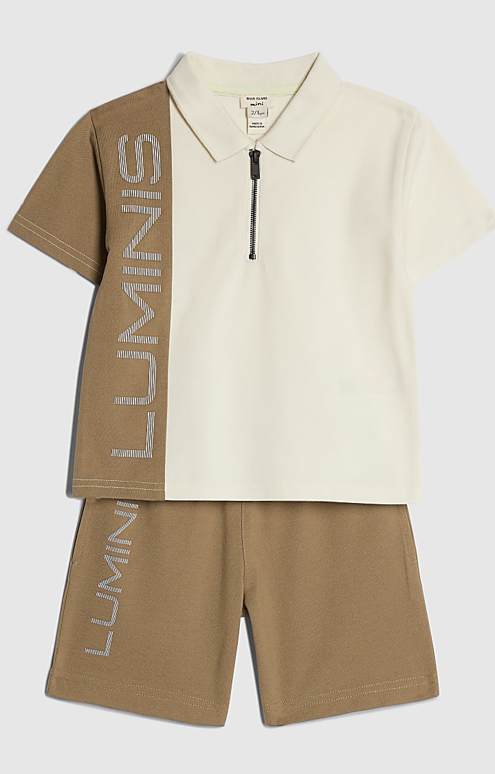 Mini Boys Brown Oversized Polo Shirt Set