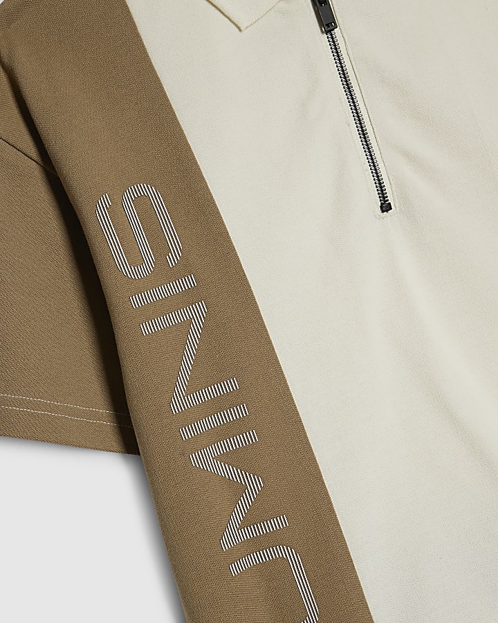 Boys Brown Oversized Polo Shirt Set