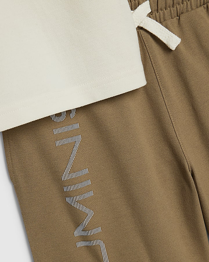 Boys Brown Oversized Polo Shirt Set