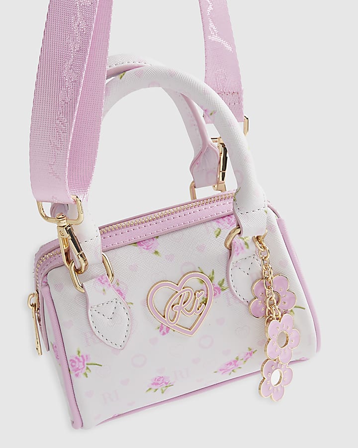 Girls White Ditsy Floral Mini Bowler Bag