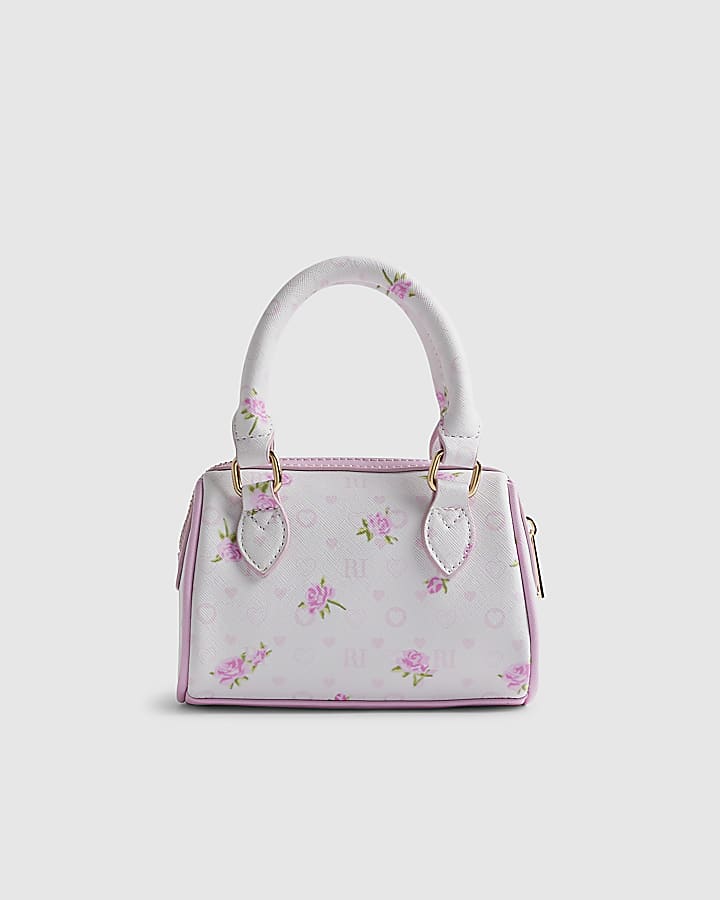 Girls White Ditsy Floral Mini Bowler Bag