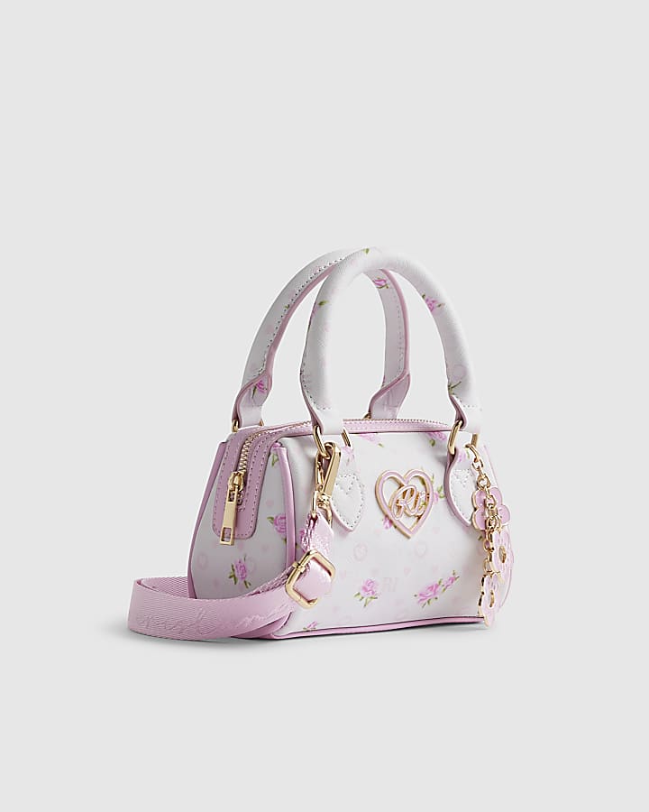 Girls White Ditsy Floral Mini Bowler Bag