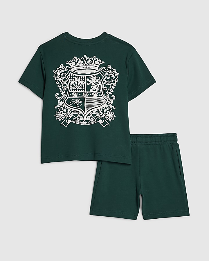 Mini Boys Green Crest T-Shirt And Shorts Set