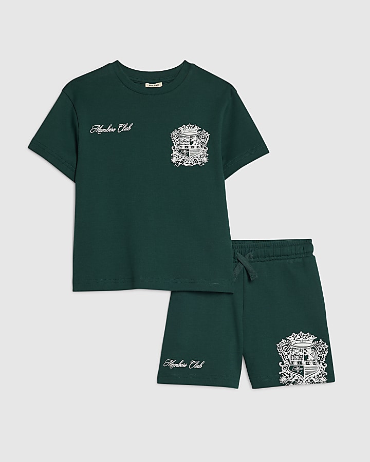 Mini Boys Green Crest T-Shirt And Shorts Set