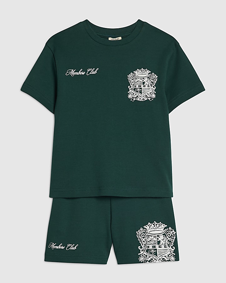 Mini Boys Green Crest T-Shirt And Shorts Set
