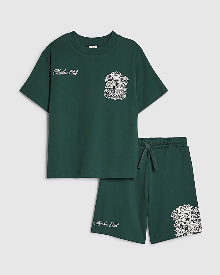 Boys Green Crest T-Shirt And Shorts Set