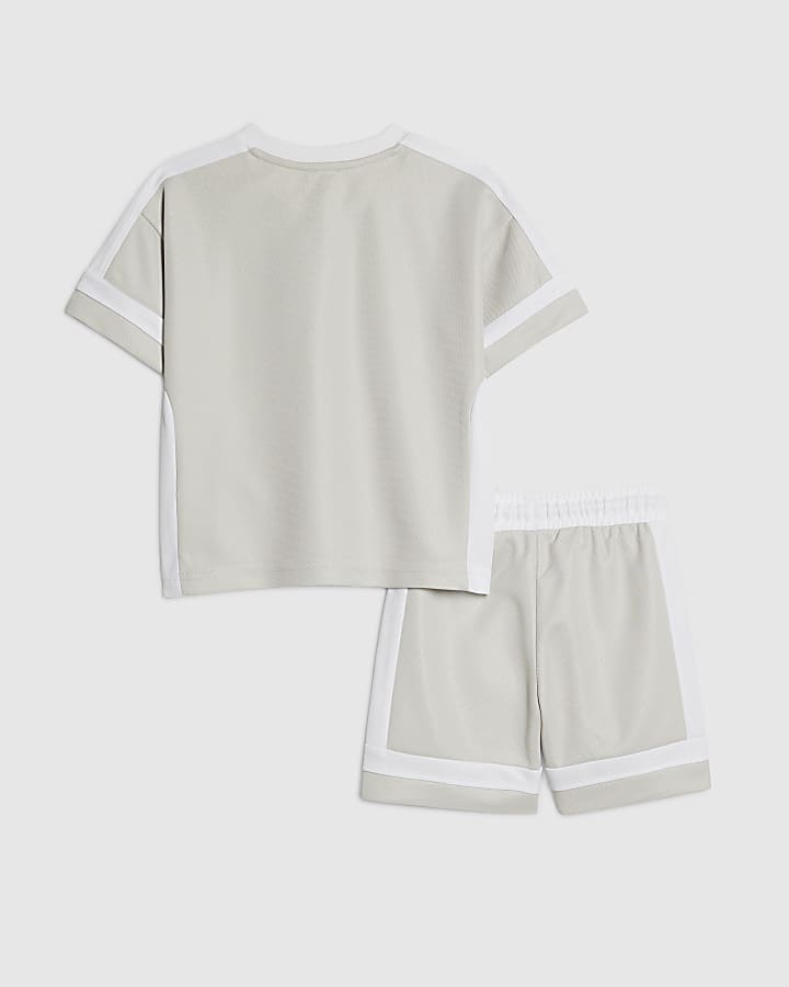 Mini Boys Grey Colour Block T-Shirt Set
