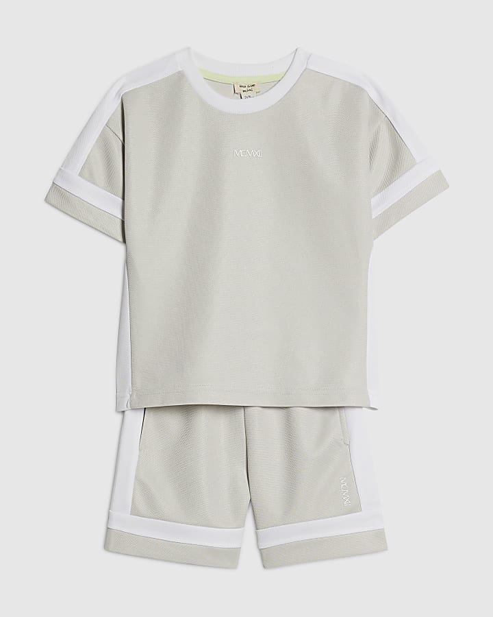 Mini Boys Grey Colour Block T-Shirt Set