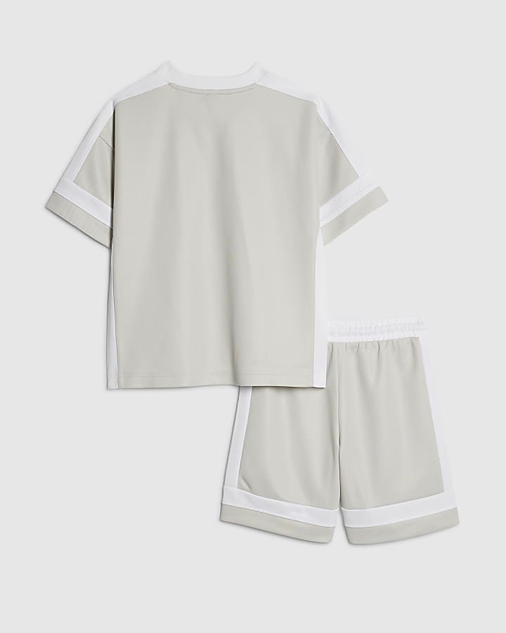 Boys Grey Colour Block T-Shirt Set