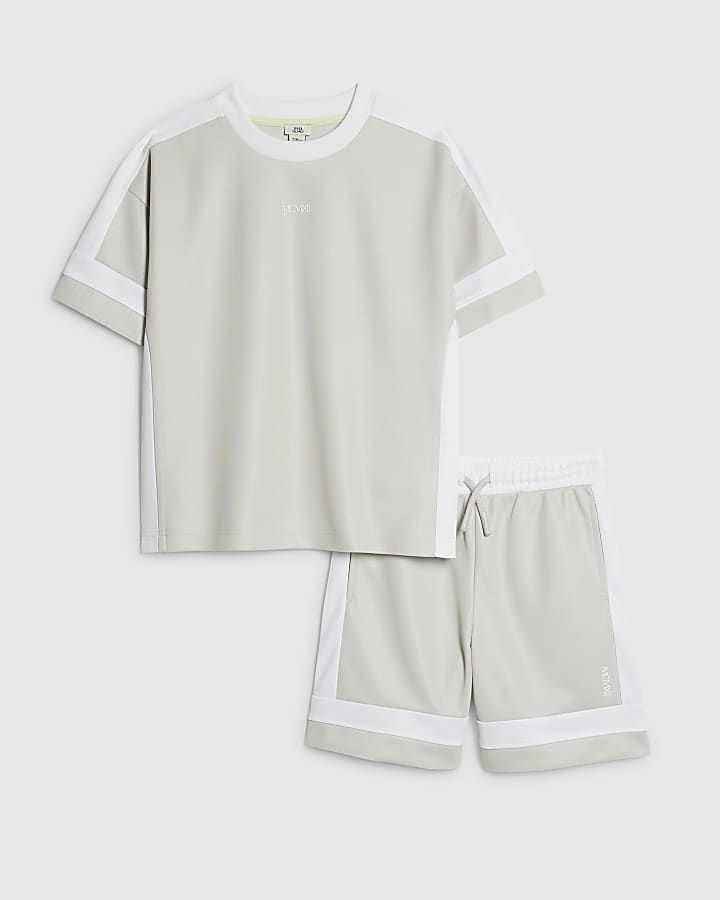 Boys Grey Colour Block T-Shirt Set