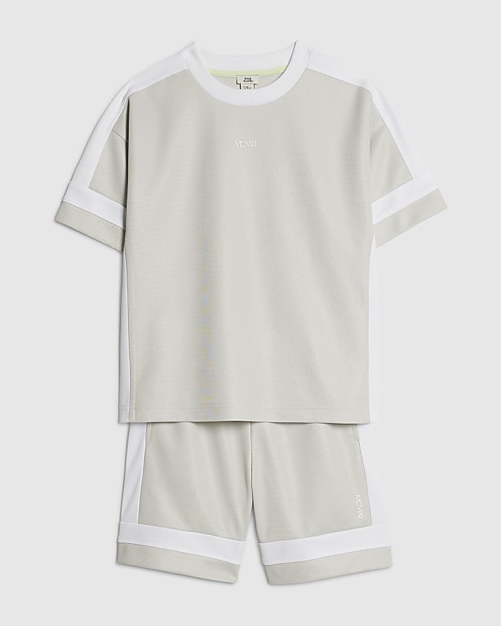 Boys Grey Colour Block T-Shirt Set