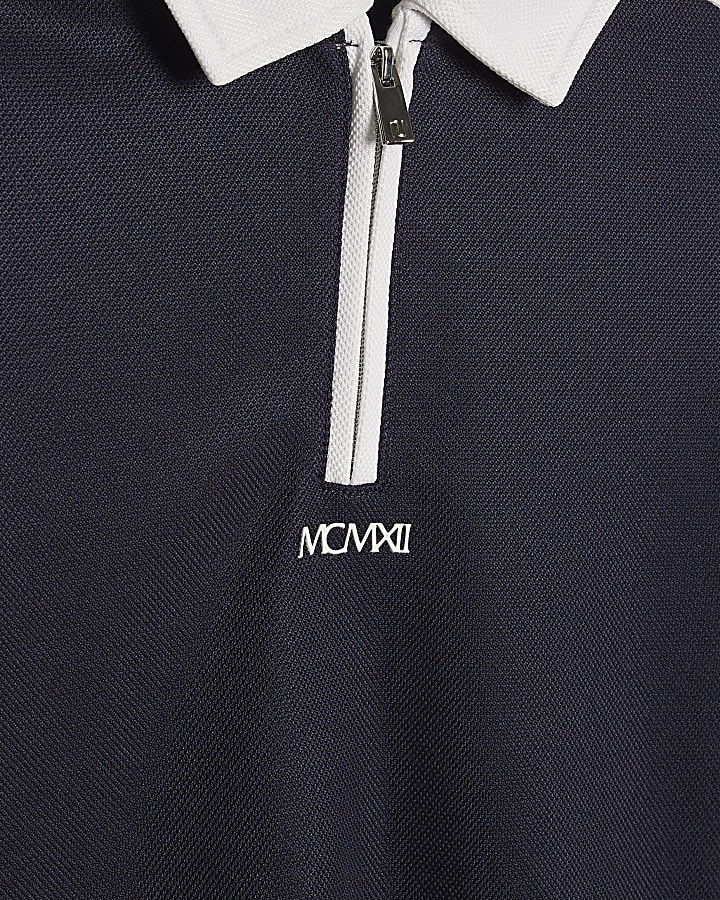 Mini Boys Navy Slim Blocked Polo Set