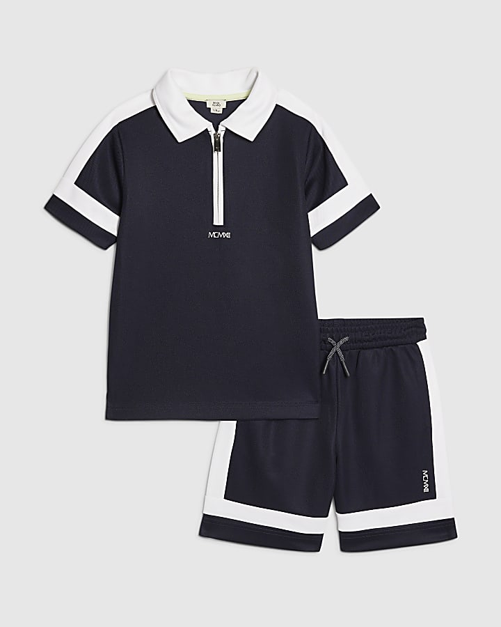 Boys Navy Slim Colour Blocked Polo Shirt Set