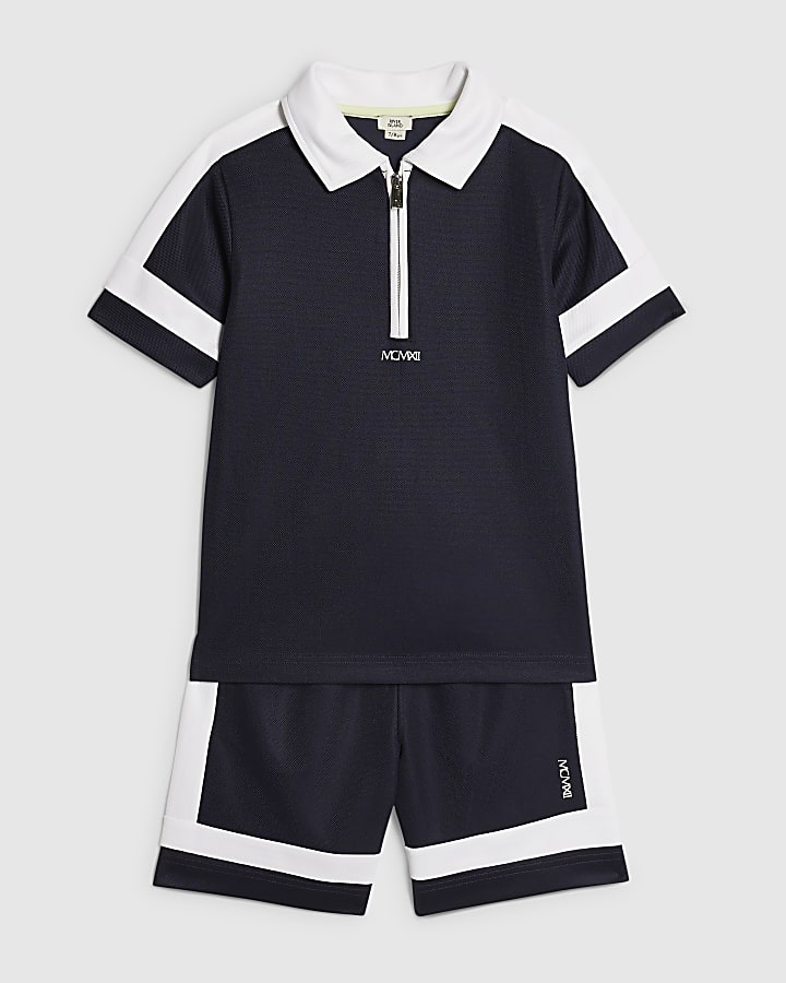 Boys Navy Slim Colour Blocked Polo Shirt Set