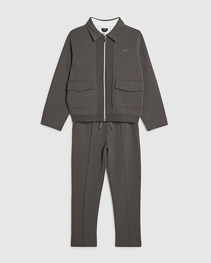 Boys Grey Textured Jacket 3 Piece Set