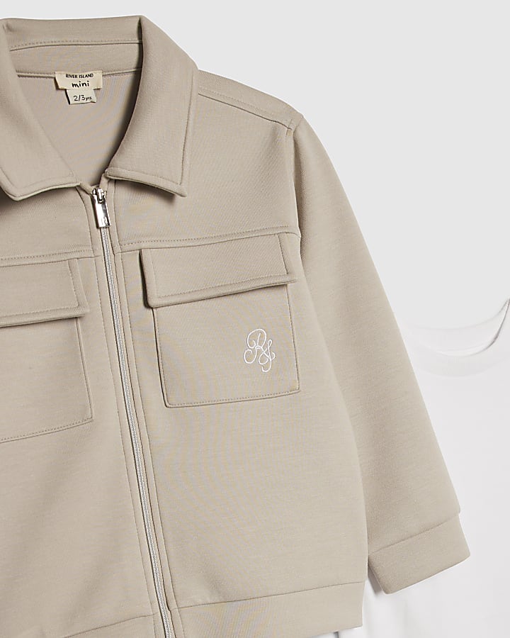 Mini Boys Beige 3 Piece Jacket Set