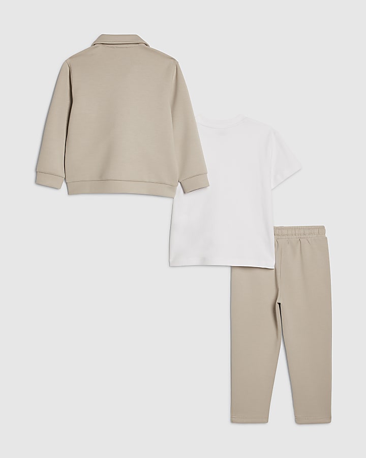 Mini Boys Beige 3 Piece Jacket Set