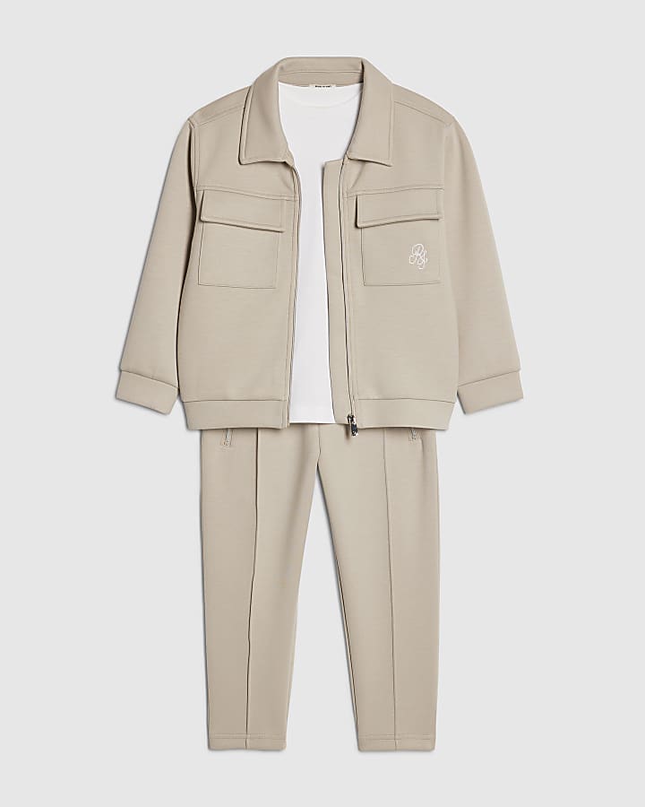 Mini Boys Beige 3 Piece Jacket Set