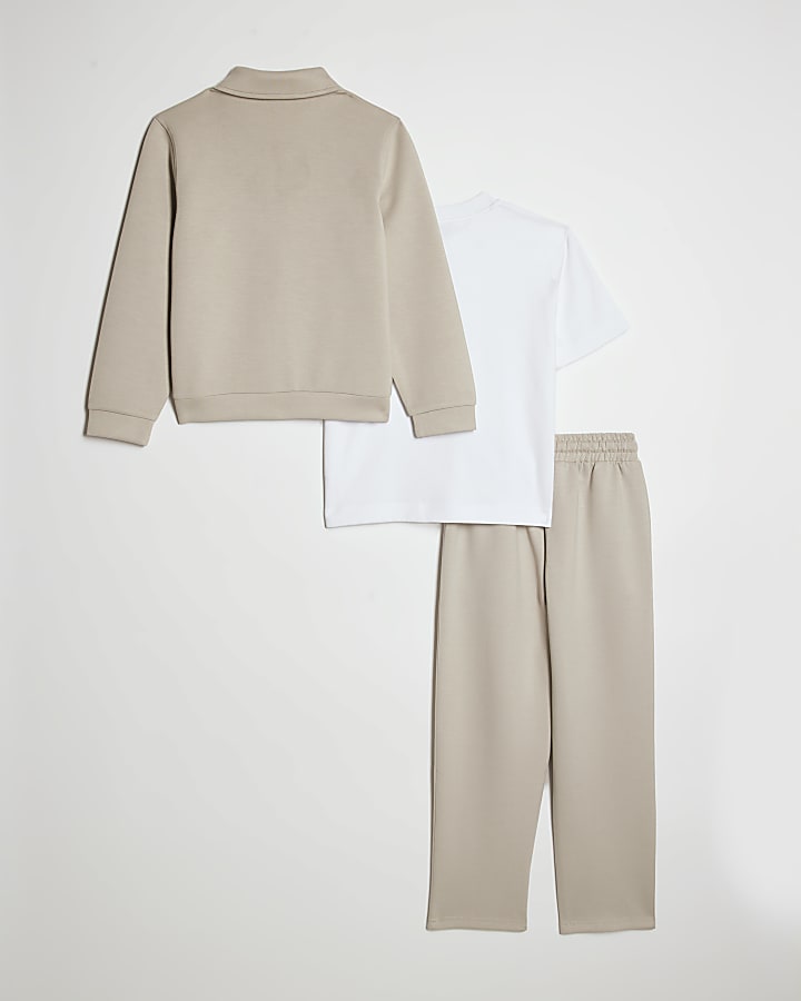Boys Beige Premium Jacket 3 Piece Set
