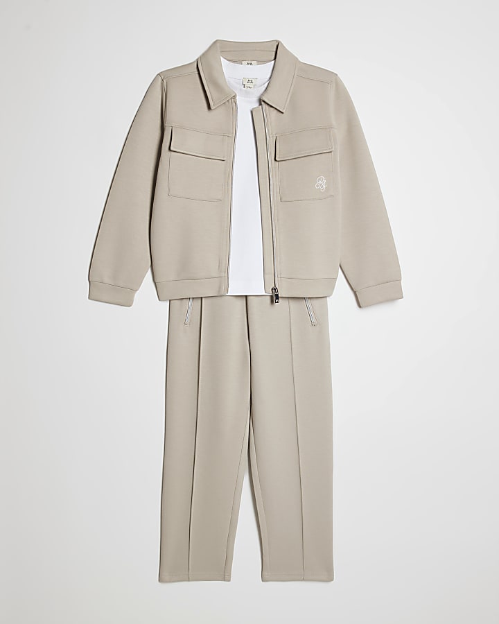 Boys Beige Premium Jacket 3 Piece Set