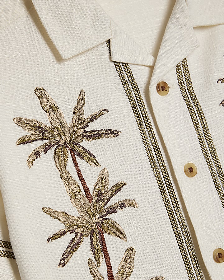 Mini Boys Cream Embroidered Palm Shirt Set