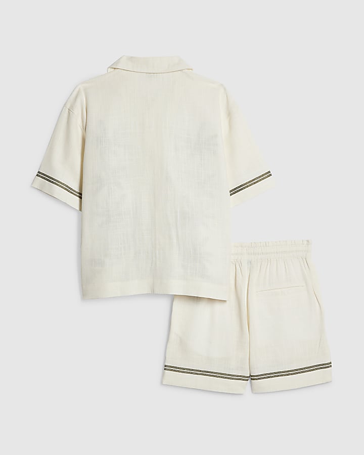 Boys Cream Embroidered Palm Shirt Set