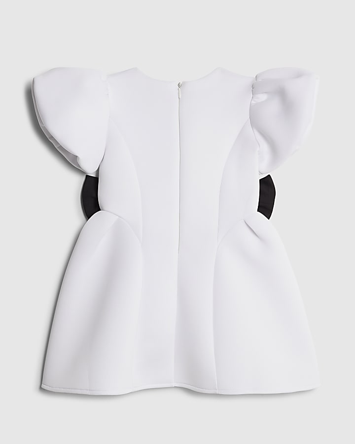 Mini Girls White Bow Side Scuba Dress