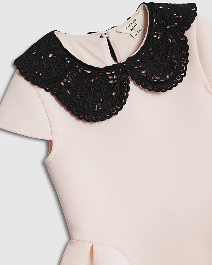 Mini Girls Pink Collar Bow Back Dress