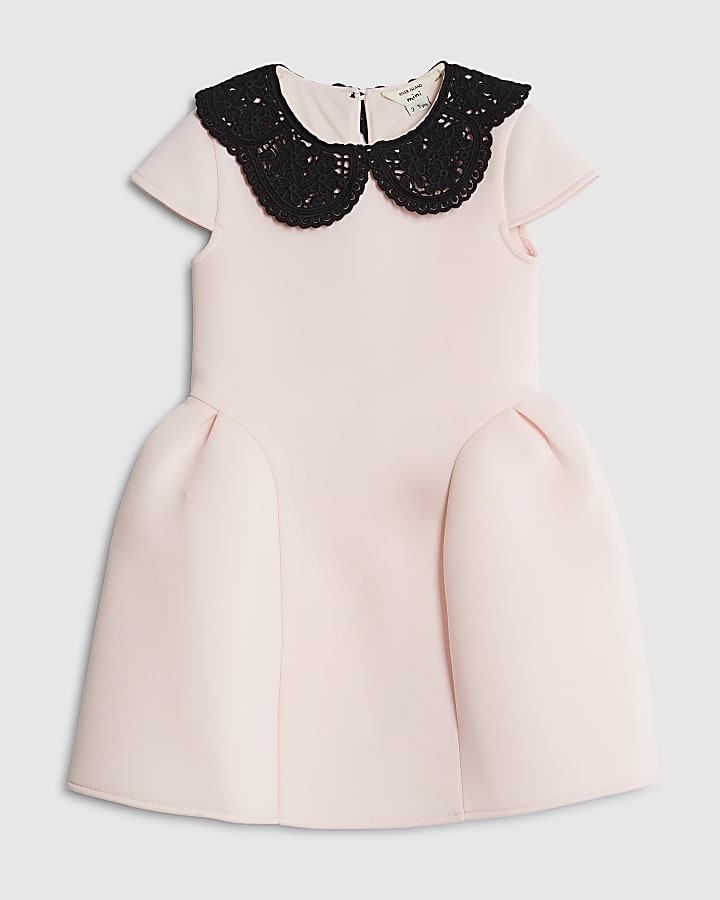 Mini Girls Pink Collar Bow Back Dress