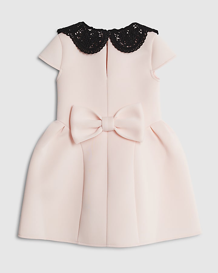 Mini Girls Pink Collar Bow Back Dress