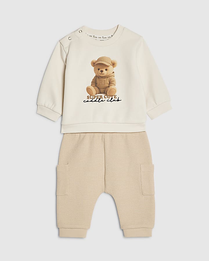 Baby Boys Cream Super Cute Bear Sweat Set