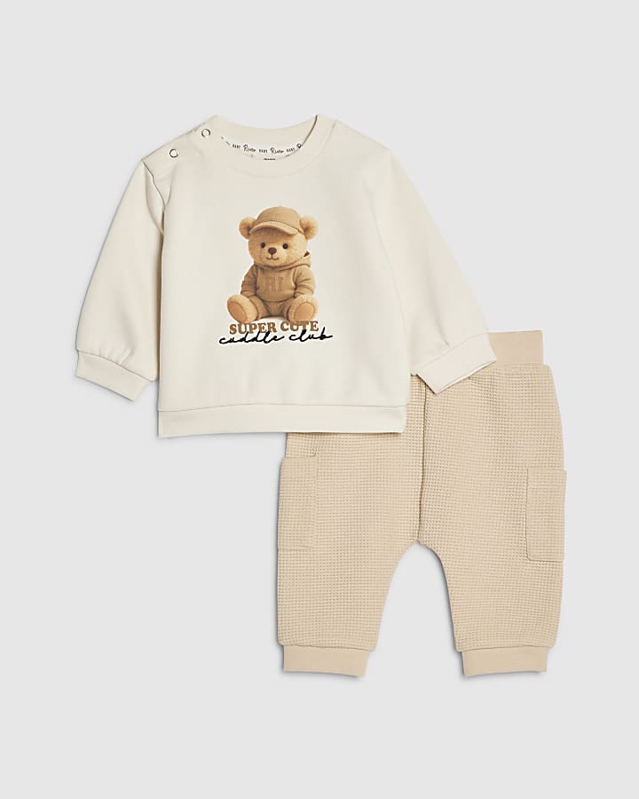 Baby Boys Cream Super Cute Bear Sweat Set