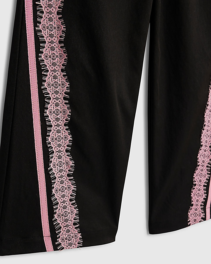 Girls Black Lace Trim Trousers