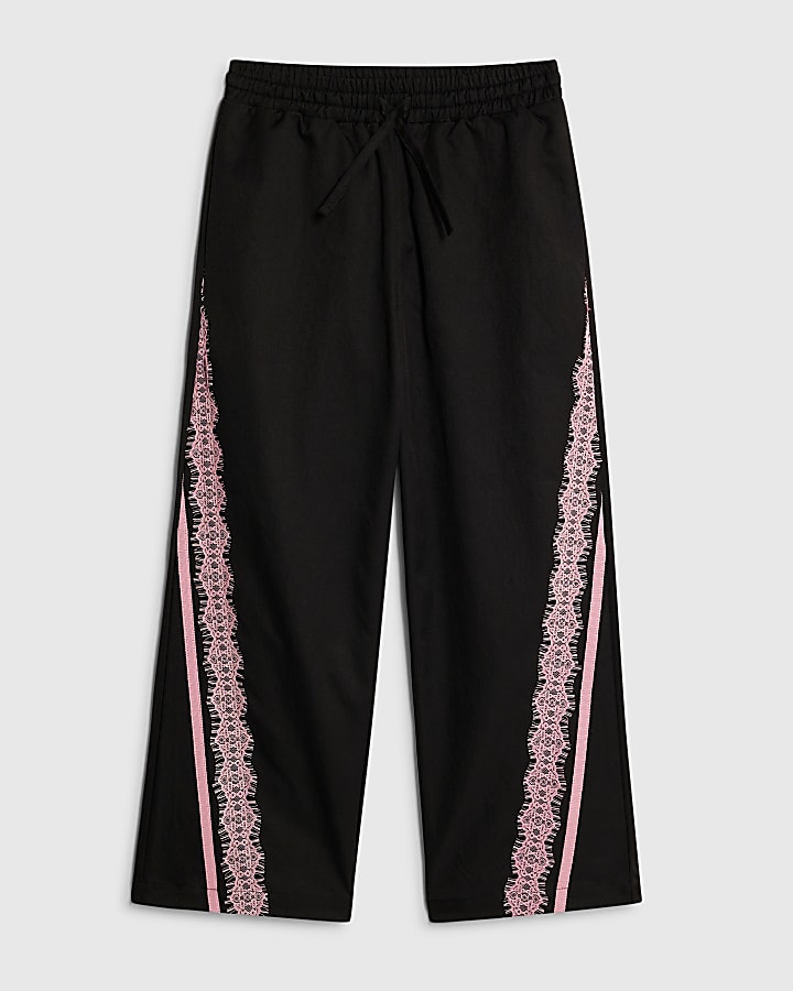 Girls Black Lace Trim Trousers