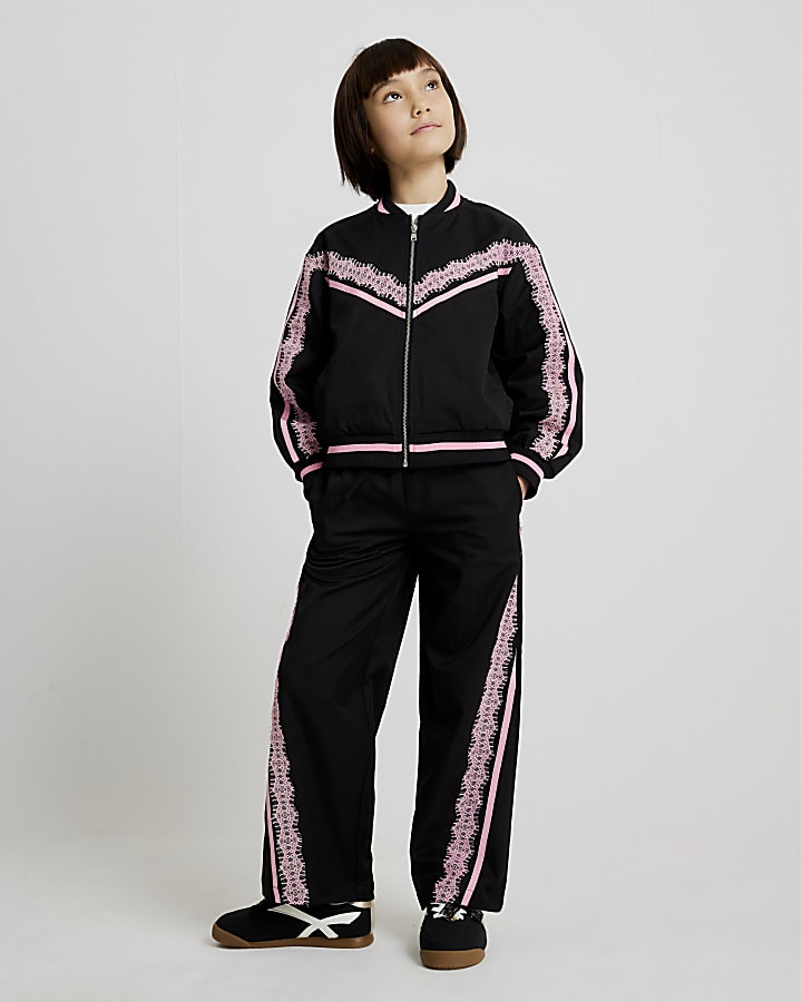 Girls Black Lace Trim Trousers