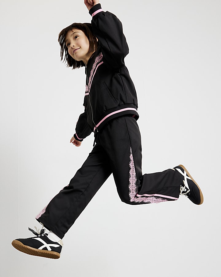 Girls Black Lace Trim Trousers