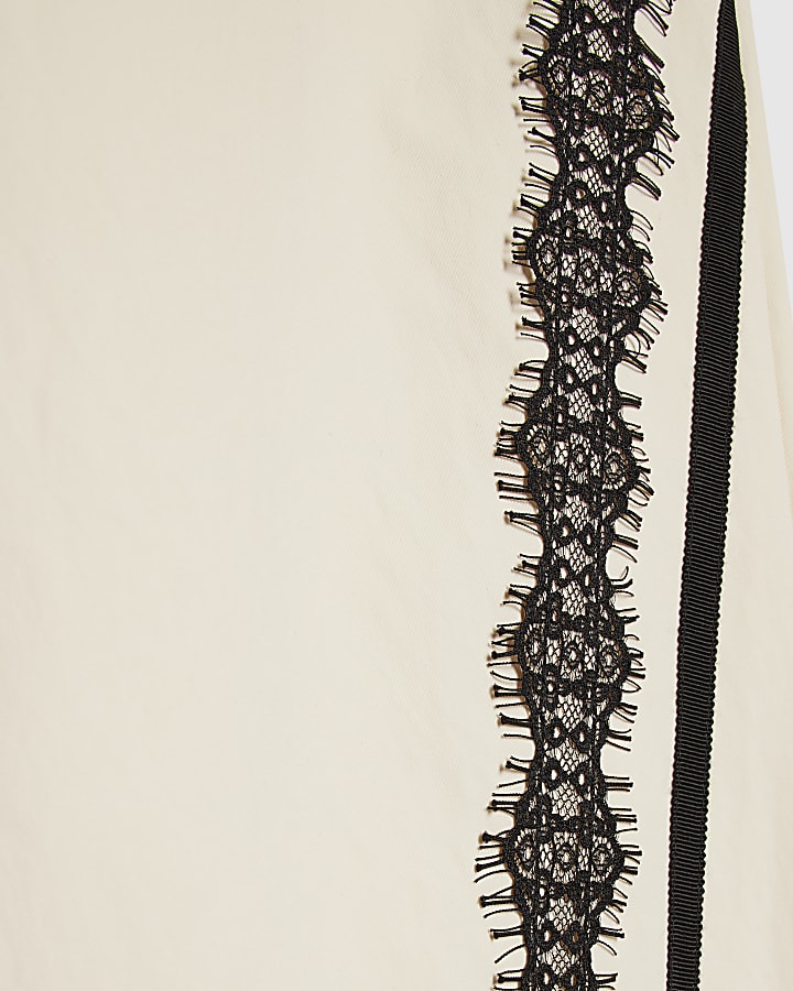 Girls Cream Lace Trim Trousers